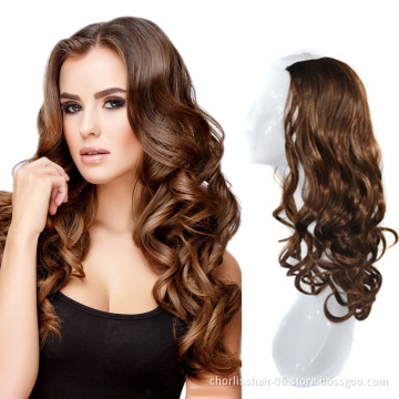 Wholesale Cheap Wavy Curly U-Shaped Half-Head Wig For White Black Women 24 Inches 210g U Part Synthetic Hair Wig Extensions